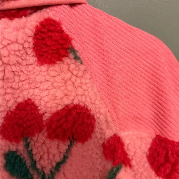 Pink Sherpa Jacket with Red Cherry Print - Picture 6 of 11
